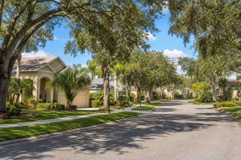 Central Florida neighborhood with mature trees and homes