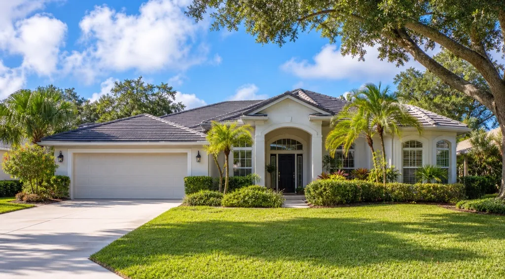 Central Florida home with palms and landscaped entry